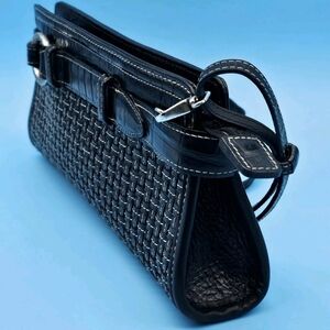 Brighton Black Woven-Texture Shoulder Bag with Silver Hardware